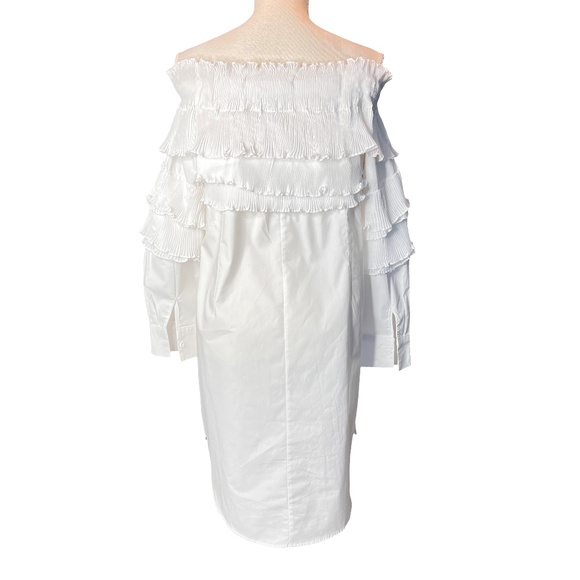 # A035  Nancy Romantic chic White Off Shoulder Layered Ruffle Dress  NEW  M - Picture 2 of 10